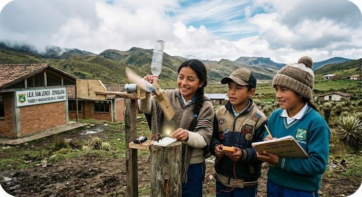 Estudiantes construyen y prueban un prototipo de energía eólica para su comunidad rural.